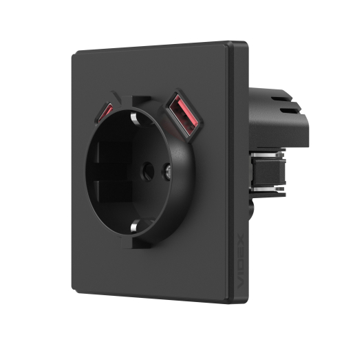 Розетка Videx Nota USB-A + USB-C 20W одинарная с заземлением черная VF-NT-SK1GUC-BL