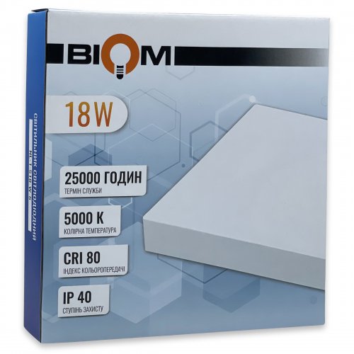 LED світильник накладний Biom 18W 5000К IP40 квадрат білий NL-1-S18-W-5 25792