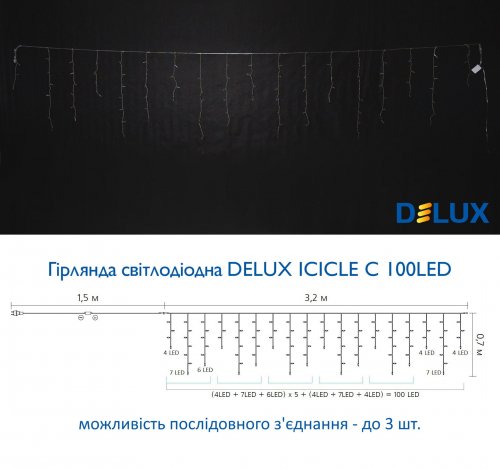 Led гирлянда DELUX Icicle 100шт 3,2х0,7м синий 90015253