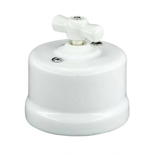 Ретро вимикач накладний поворотний RE керамічний 1кл прохідний білий CSO-white