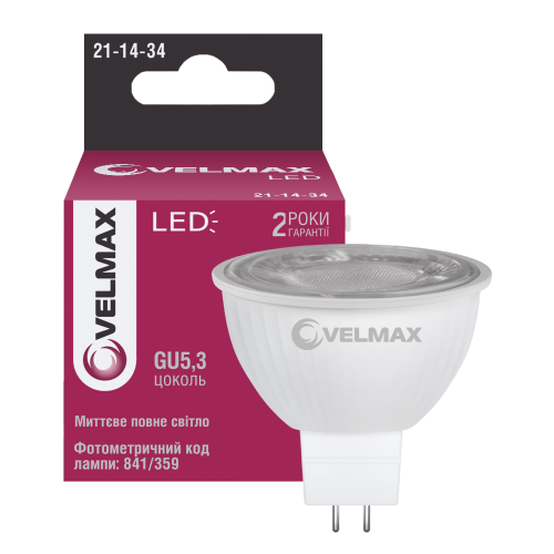 Світлодіодна LED лампа Velmax V-MR16L 6W GU5.3 4100K 21-14-34