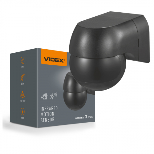 Датчик руху та освітленості Videx 800W IP44 інфрачервоний чорний VL-SPW11B