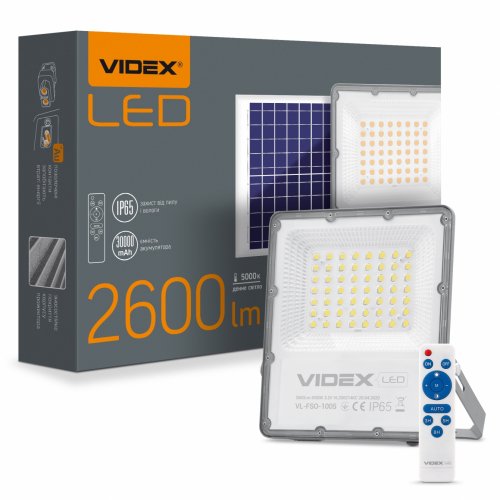 Світлодіодний прожектор на сонячній батареї автономний Videx 30W 5000К VL-FSO-1005