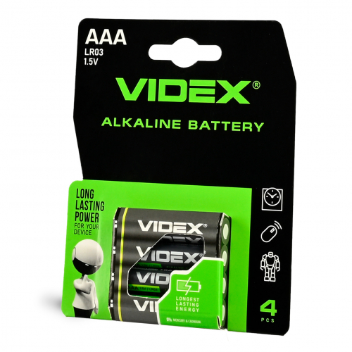 Батарейки лужні Videx LR03/AAA  BLISTER CARD блістер 4шт. LR03/AAA 4pcs BC