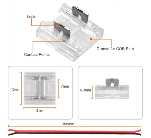 Конектор LT для світлодіодної стрічки COB 8мм 2pin з дротом 14см 22208
