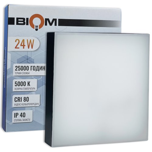 LED світильник накладний Biom 24W 5000К IP40 квадрат чорний NL-2-S24-B-5 25801
