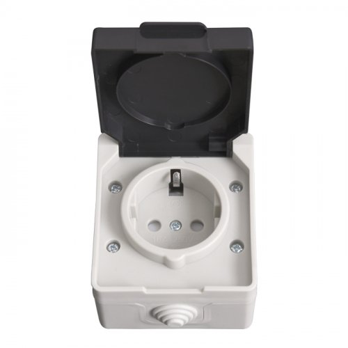 Розетка ELM OW-10EC IP54 накладна 1-на з заземленням з кришкою 41-0038