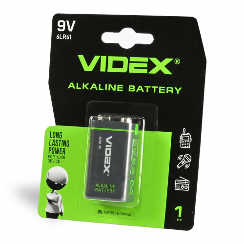 Батарейки лужні Videx 6LR61/9V (Крона)1pcs BLISTER 6LR61/9V/B