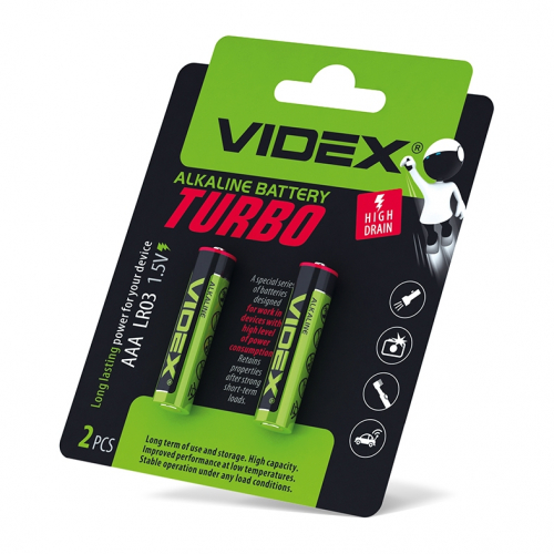 Батарейки лужні Videx LR03/AAA Turbo  BLISTER блістер 2шт. LR03T/AAA 2B