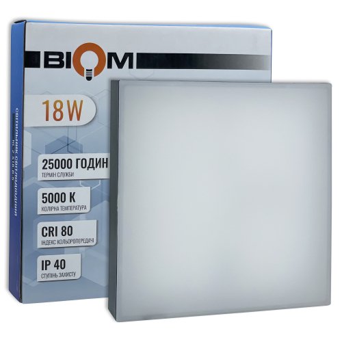 LED світильник накладний Biom 18W 5000К IP40 квадрат чорний NL-2-S18-B-5 25800