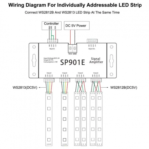 Усилитель RGB LT сигнала SPI 5-24V для адресной ленты RGB/RGBW 072021