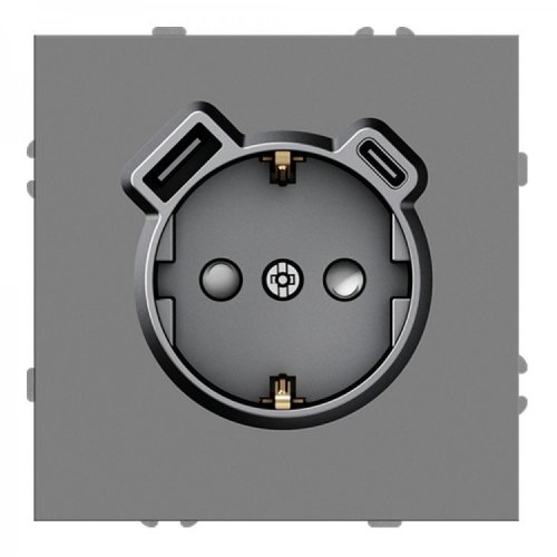 Розетка Ardero Soft ER123USB-G USB-A + USB-C 20W одинарная с заземлением серая 8658