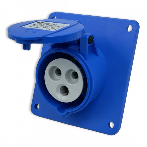 Розетка силова промислова TP Electric 3x16A 2P+PE із заземленням кутова 60-40-80