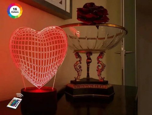 3D світильник "Серце" з пультом+адаптер+батарейки (3ААА) 01-011