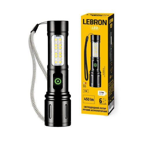 Фонарь ручной LED аккумуляторный Lebron L-HL-10679 5W 10000K USB+Type-C 15-15-43