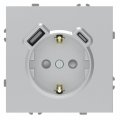 Розетка Ardero Soft ER123USB-S USB-A + USB-C 20W одинарная с заземлением серебро 8669