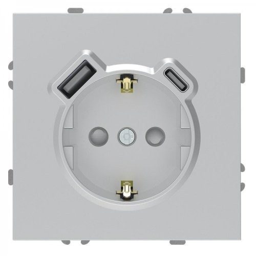 Розетка Ardero Soft ER123USB-S USB-A + USB-C 20W одинарная с заземлением серебро 8669