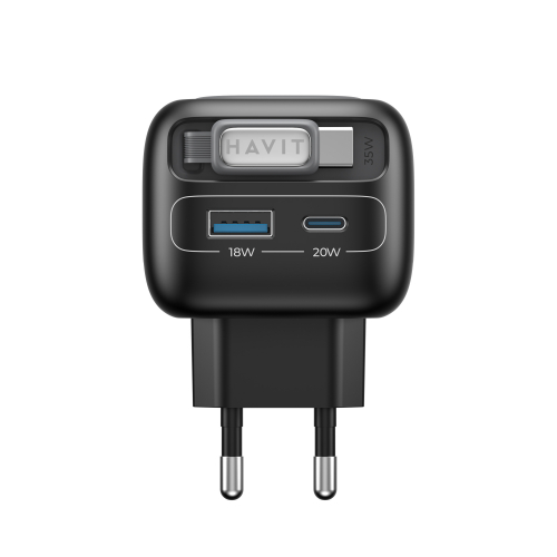 Мережевий зарядний пристрій HAVIT UC251 GaN 35W USB-A+USB-C з кабелем USB-C HV-UC251-BK