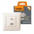 Розетка Videx Binera USB-A + USB-C PD20W двойная кремовая VF-BNCHRUC20-CR