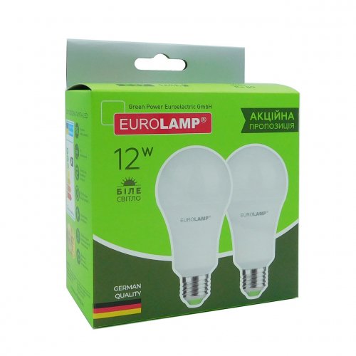 Мультипак "1 + 1" світлодіодна лампа Eurolamp A60 12W E27 4000K (MLP-LED-A60-12274 (E))