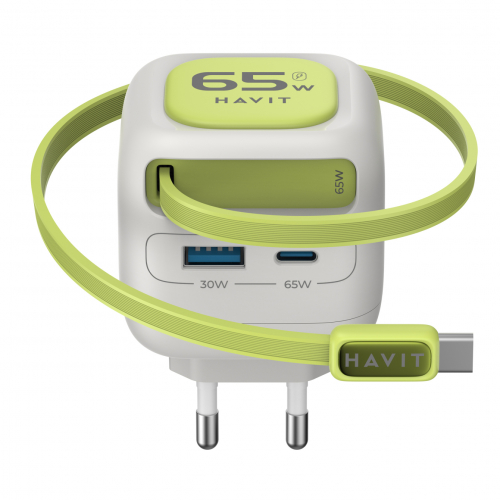 Мережевий зарядний пристрій HAVIT UC253 GaN 65W USB-A+USB-C з кабелем USB-C HV-UC253-GYGN