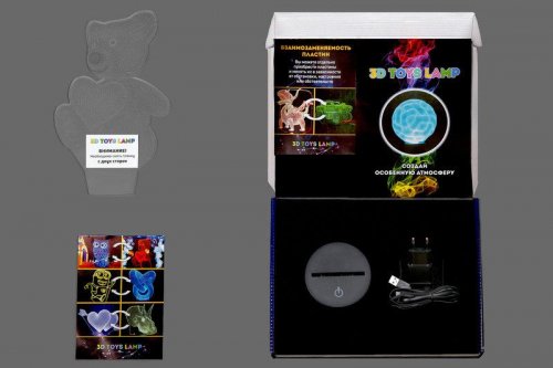 3D светильник "Медведь" с пультом+адаптер+батарейки (3ААА) 02-018