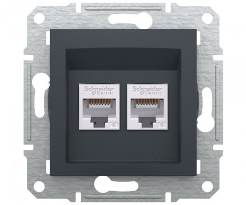 Розетка комп. подвійна RJ45 кат.6 UTP Schneider Asfora Антрацит EPH4800171