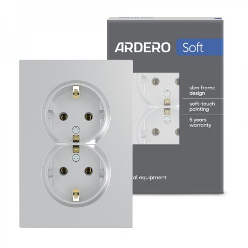 Розетка Ardero ER122-S подвійна з заземленням срібло 8665