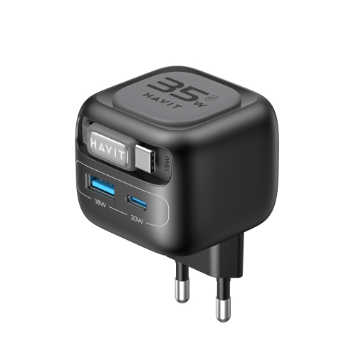 Мережевий зарядний пристрій HAVIT UC251 GaN 35W USB-A+USB-C з кабелем USB-C HV-UC251-BK