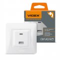 Розетка Videx Binera USB-A + USB-C PD20W двойная белая VF-BNCHRUC20-W