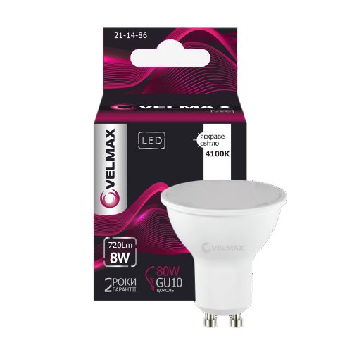 Світлодіодна LED лампа Velmax V-MR16 8W GU10 4100K 21-14-86