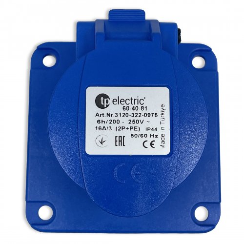 Розетка силова промислова TP Electric 3x16A 2P+PE із заземленням 75x75мм пряма 60-40-81