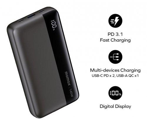 Портативное зарядное устройство (повербанк) Momax 25000mAh USB-C BLACK IP150D