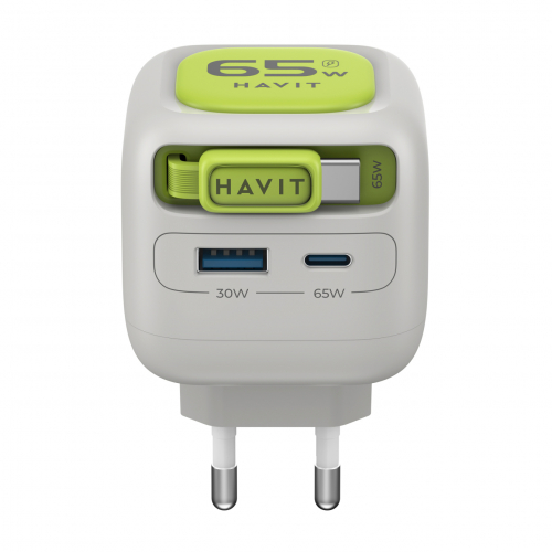 Мережевий зарядний пристрій HAVIT UC253 GaN 65W USB-A+USB-C з кабелем USB-C HV-UC253-GYGN