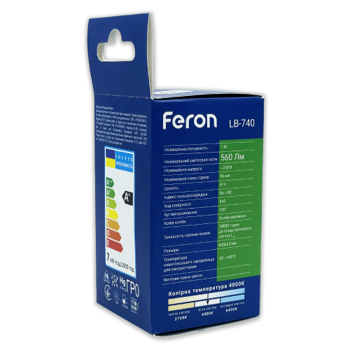 Світлодіодна LED лампа Feron LB-740 R50 7W E14 4000K (25983) 6301