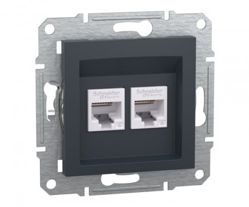 Розетка комп. подвійна RJ45 кат.6 UTP Schneider Asfora Антрацит EPH4800171