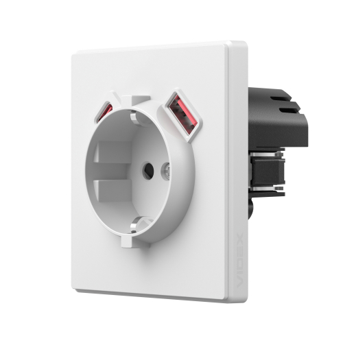 Розетка Videx Nota USB-A + USB-C 20W одинарная с заземлением белая VF-NT-SK1GUC-WH