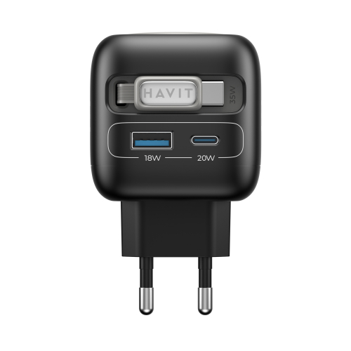 Мережевий зарядний пристрій HAVIT UC250 GaN 35W USB-A+USB-C з кабелем USB-C Watch Charger HV-UC250-BK
