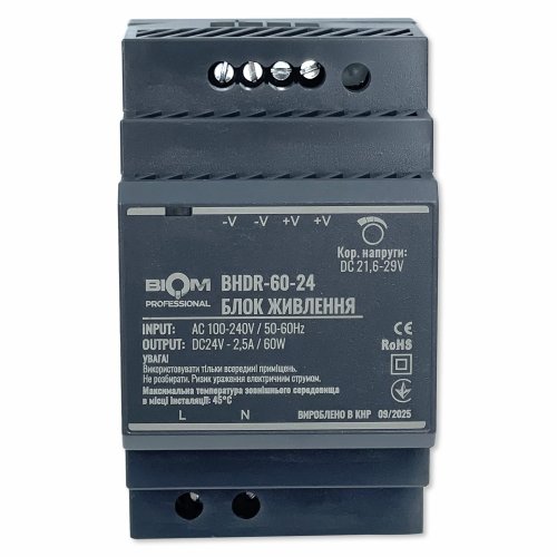 Блок питания Biom на DIN-рейку 60W 2.5A 24V BHDR-60-24