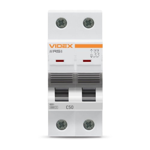 Автоматический выключатель Videx RESIST RS6 2п 50А С 6кА VF-RS6-AV2C50