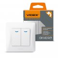 Выключатель Videx Binera белый 2кл с подсветкой VF-BNSW2L-W
