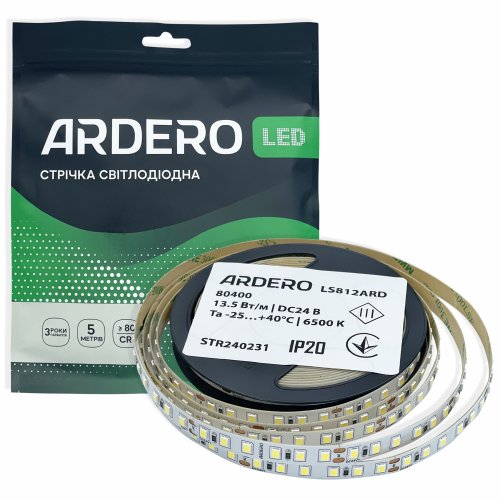 LED лента Ardero LS812ARD PRO SMD2835 120шт/м 13.5W/м IP20 24V 6500K (5 метров) 8277