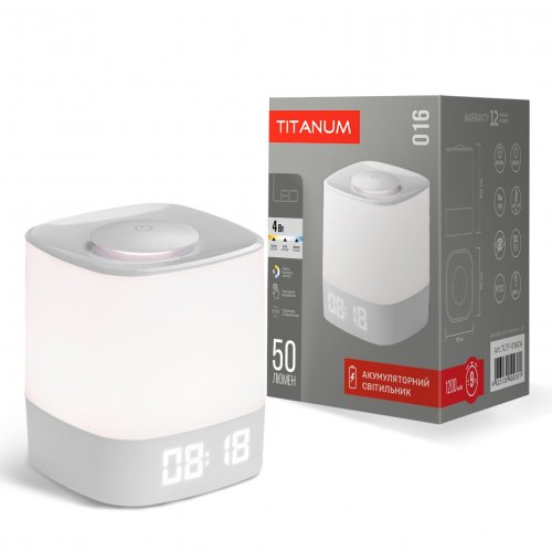 LED светильник аккумуляторный Titanum 1200mAh 3000/4000/6000K сенсорный с часами TLTF-016CW