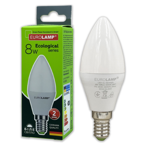 LED лампа Eurolamp ЕCО серия "P" 8W E14 4000K LED-CL-08144(P)