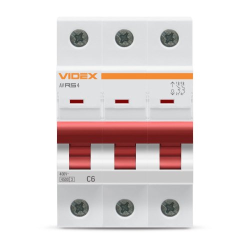 Автоматичний вимикач Videx RESIST RS4 3п 6А З 4,5кА VF-RS4-AV3C06