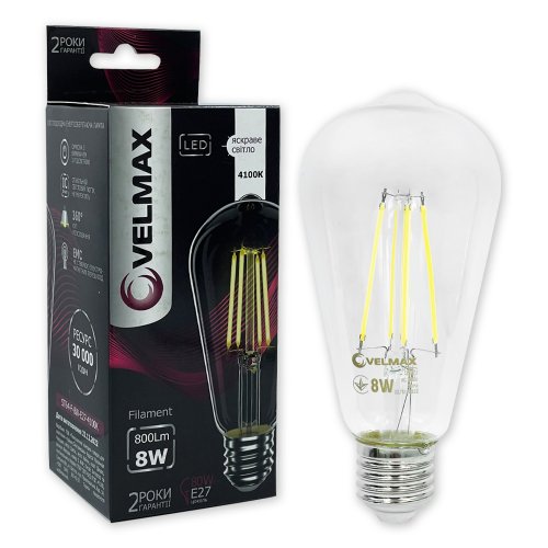 LED лампа Velmax V-FILAMENT-ST64 8W E27 4100K 21-43-32