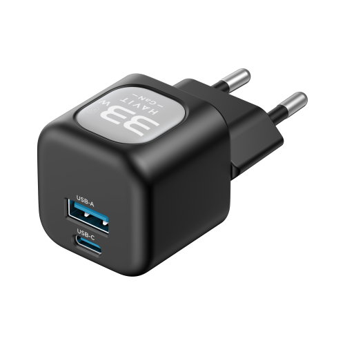 Мережевий зарядний пристрій HAVIT GaN 33W USB-A+USB-C Black HV-UC230