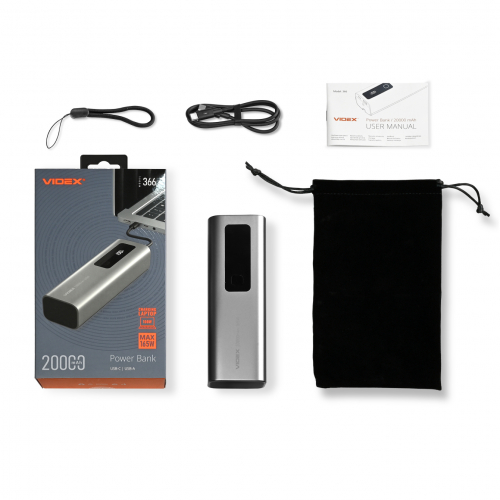 Портативний зарядний пристрій (повербанк) Videx 20000mAh 165W +Display VPB-366-G
