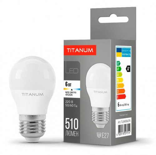 Світлодіодна LED лампа Titanum G45 6W E27 4100K TLG4506274