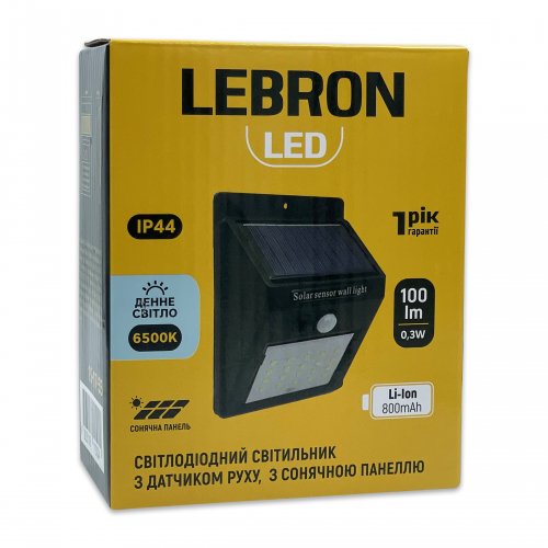 LED светильник уличный Lebron L-SL-4857A на солнечной батарее 0.3W 6500К IP44 с датчиком движения 15-17-55
